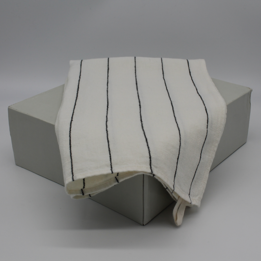 100% Linen Teatowel - Pinstripe Ivory