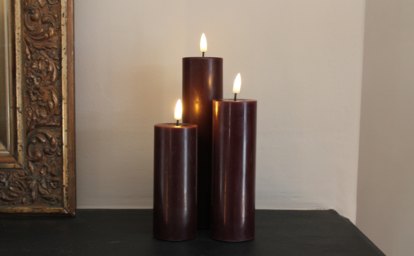 Pillar Candle Set of Three in Bourgogne - 12.5cm/15cm/20cm long by 5cm wide