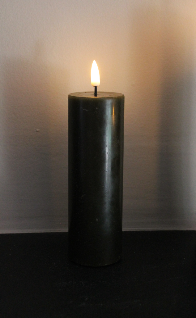 Pillar Candle in Dark Green - 15cm long by 5cm wide