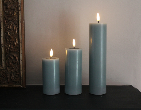 Pillar Candle Set of Three in Salvie - 10cm/12.5cm/20cm long by 5cm wide