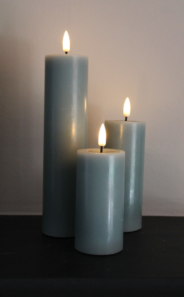 Pillar Candle Set of Three in Salvie - 10cm/12.5cm/20cm long by 5cm wide