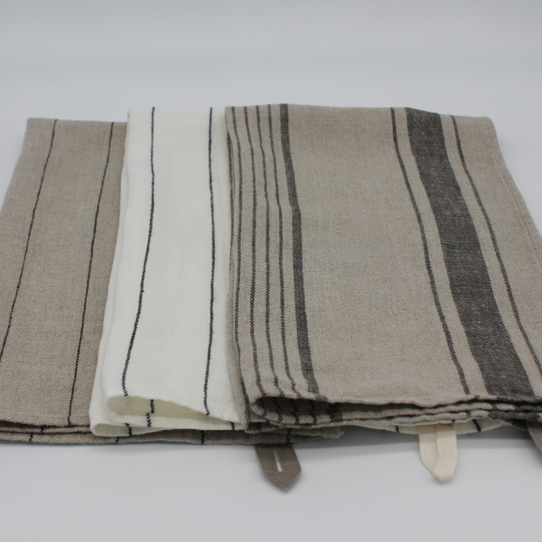 100% Linen Tea Towel - Pinstripe Natural